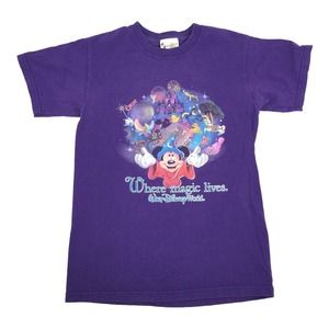 Walt Disney World 4 Kingdoms Parks Short Sleeve T-Shirt Small Dark Purple S